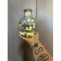 mooi bloempotje met droogbloemen en lichtjes en tekst